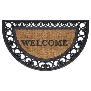 Wrought Iron Rubber Door Mat, 18" L x 30" W, Slice, Fleur De Lis Slice